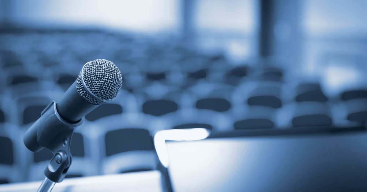 Microphone overlooking seating at the 2026 Northwest Indian Gaming Conference & Expo.